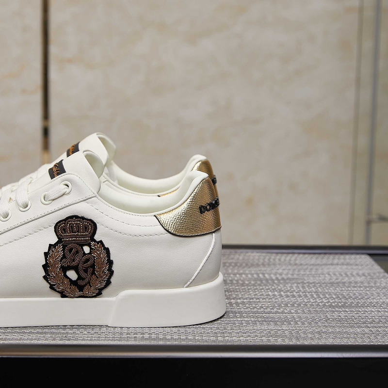 Dolce & Gabbana Portofino Logo Crest Leather Sneaker White