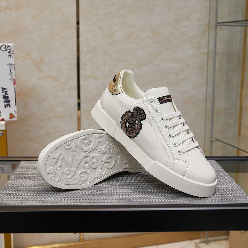 Dolce & Gabbana Portofino Logo Crest Leather Sneaker White