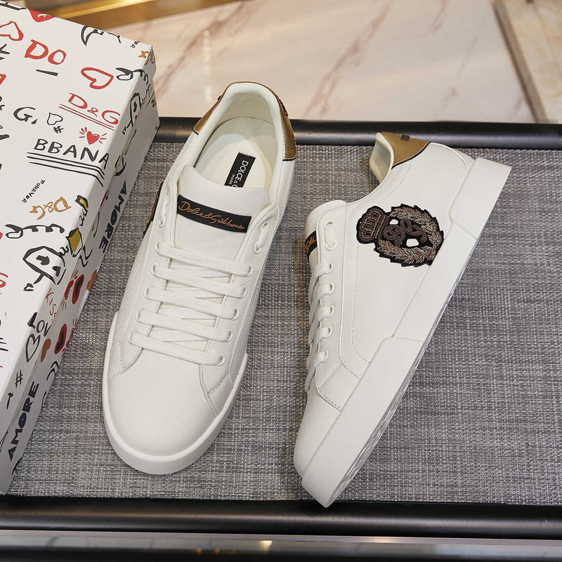 Dolce & Gabbana Portofino Logo Crest Leather Sneaker White