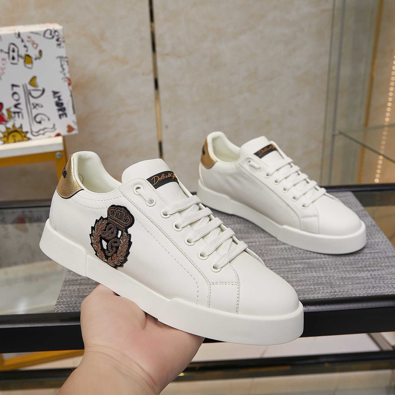 Dolce & Gabbana Portofino Logo Crest Leather Sneaker White