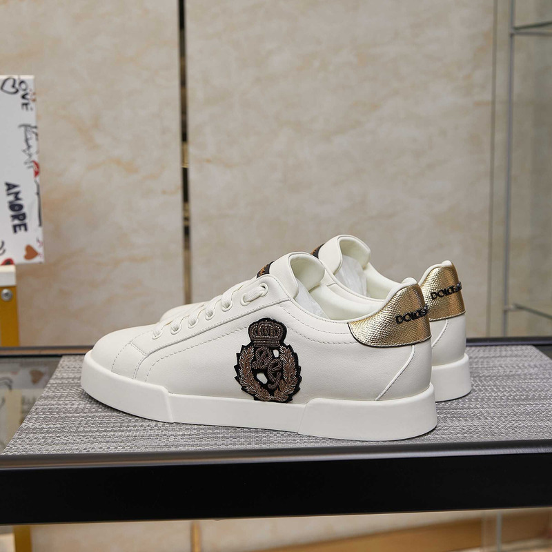 Dolce & Gabbana Portofino Logo Crest Leather Sneaker White