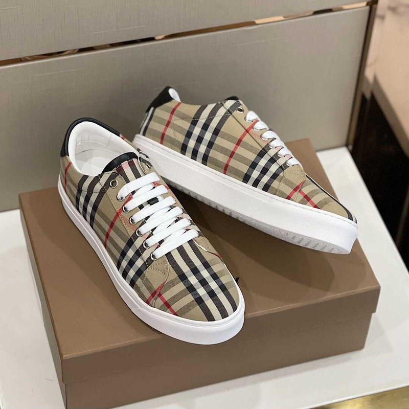 B**rry albridge check& leather low-top sneakers