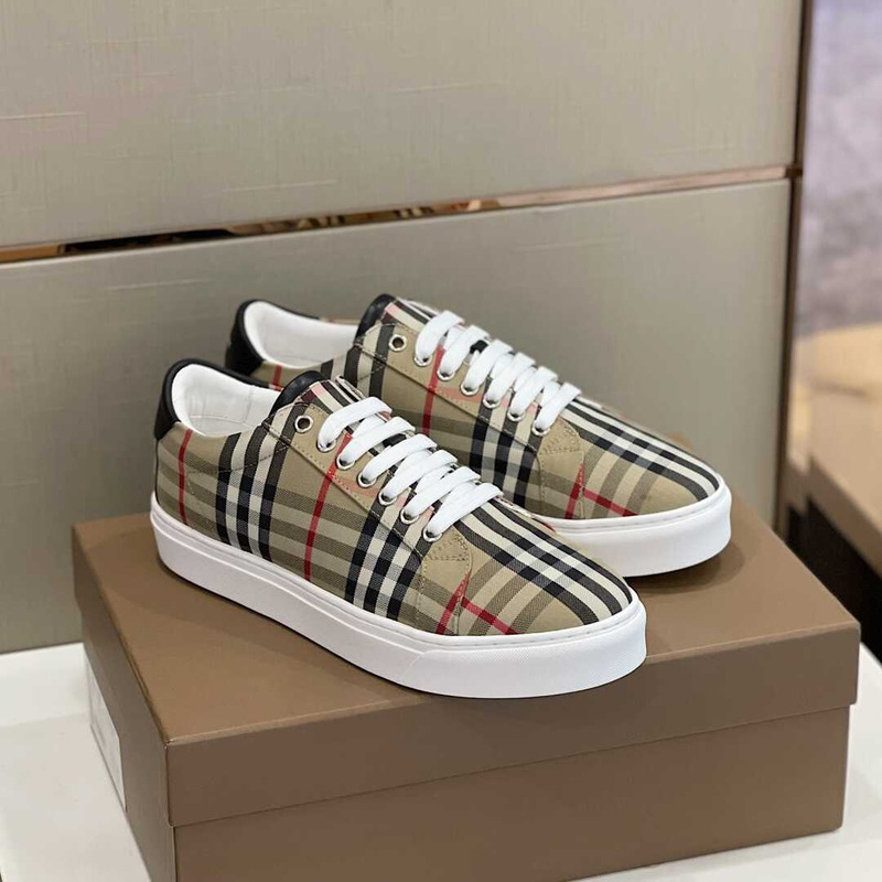 B**rry albridge check& leather low-top sneakers