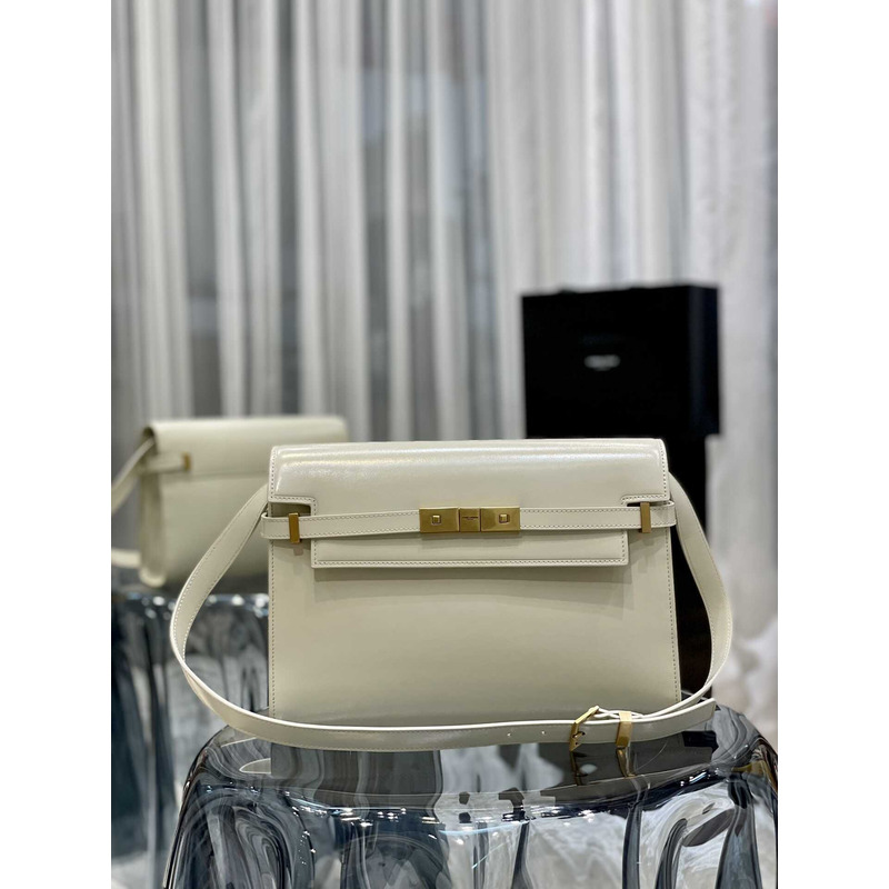 Saint Laurent  Manhattan Leather Shoulder Bag White