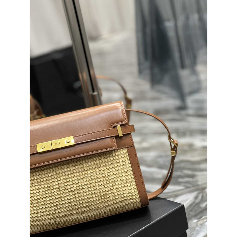 Saint Laurent  Manhattan Leather Shoulder Bag Brown And Beige