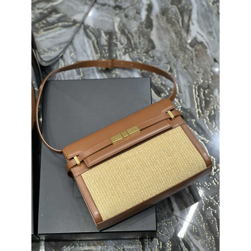 Saint Laurent  Manhattan Leather Shoulder Bag Brown And Beige