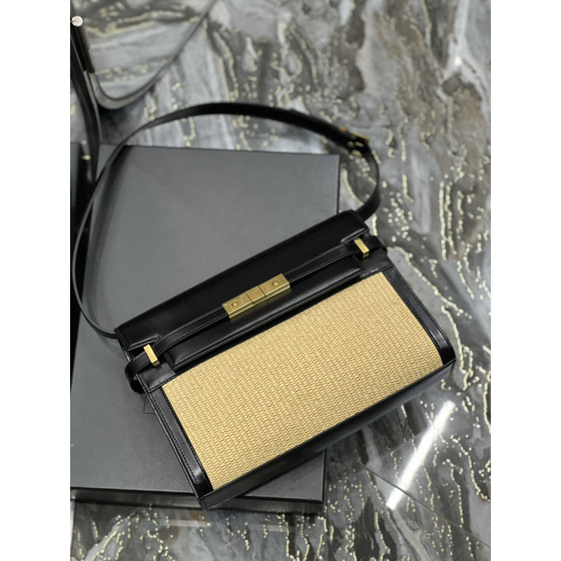 Saint Laurent  Manhattan Leather Shoulder Bag Black And Beige