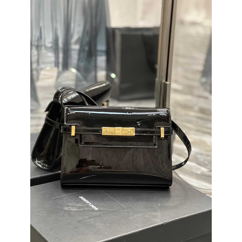 Saint Laurent Manhattan Shoulder Bag Black Patent Leather