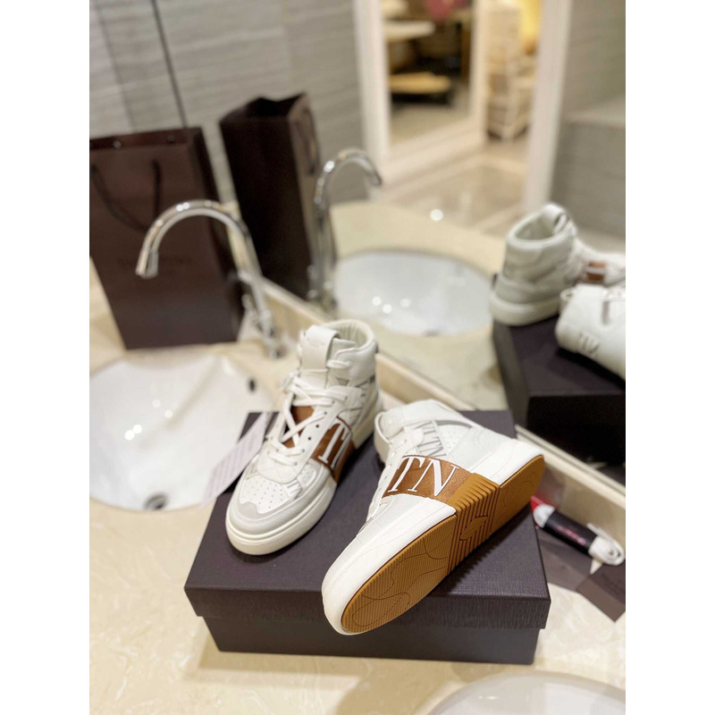 Valentino VLTN High Top Sneaker Brown And White