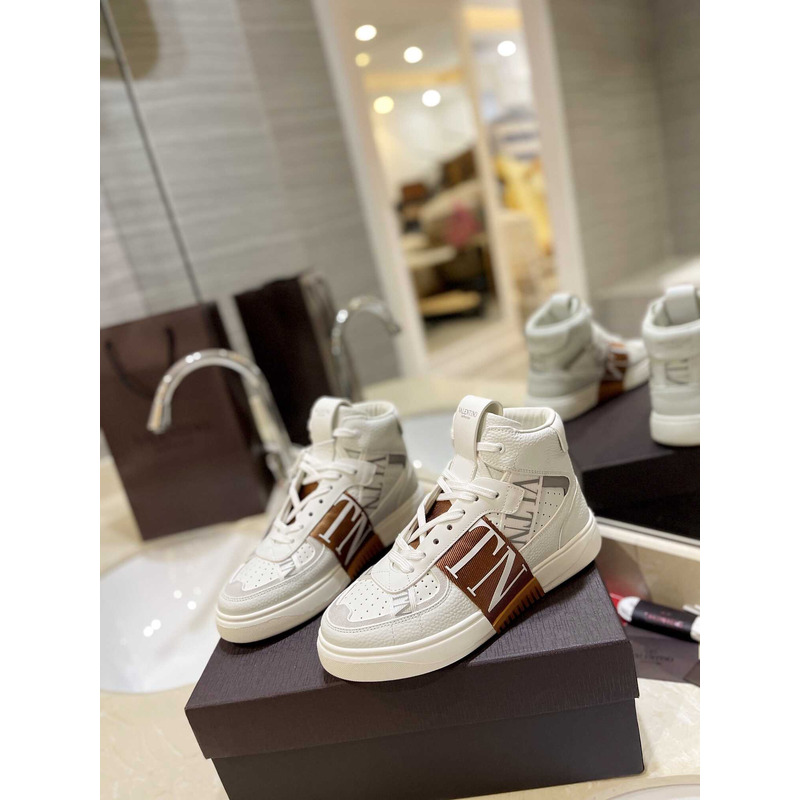 Valentino VLTN High Top Sneaker Brown And White