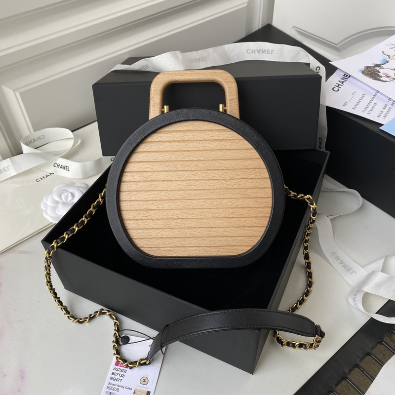 Ch*el vanity case beech wood&leather black and beige