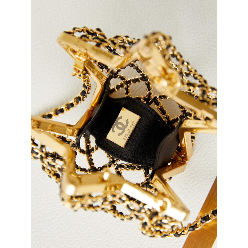 Ch*el star minaudiere gold-tone metal & metallic lambskin gold&black