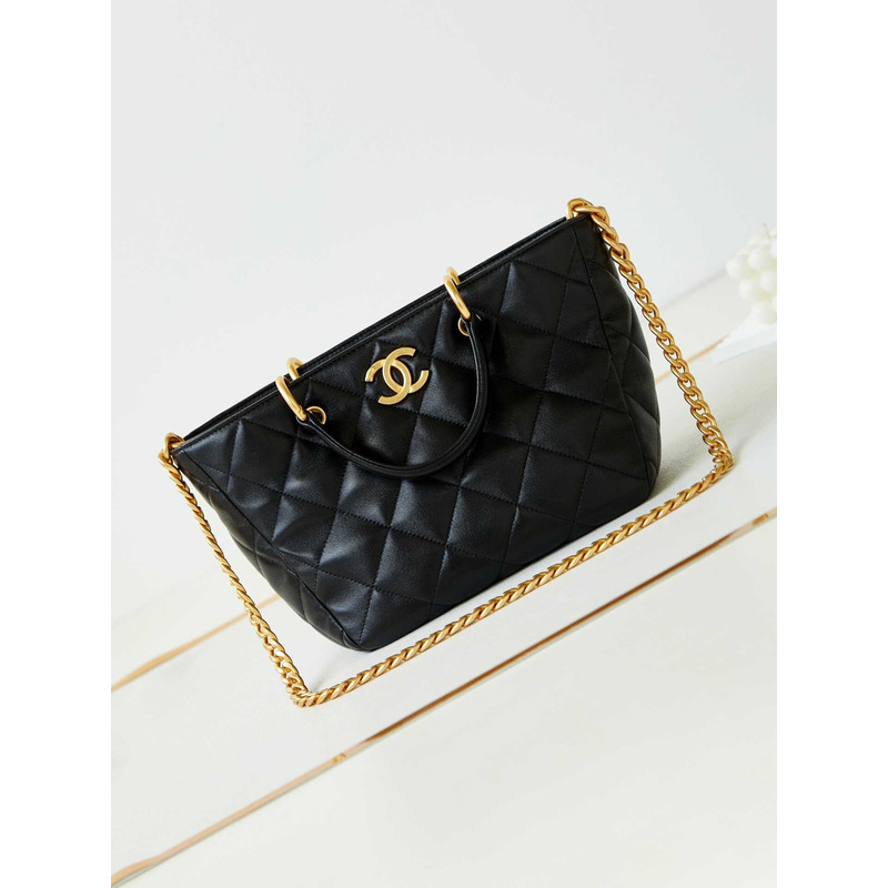 Ch*el quilted lambskin bag black