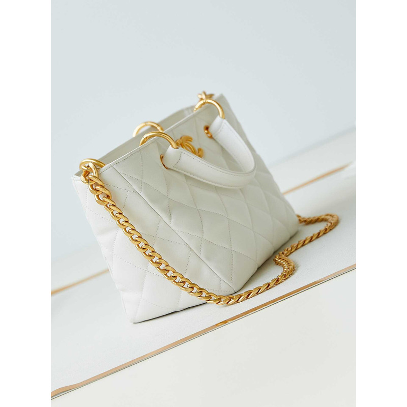 Ch*el quilted lambskin bag white