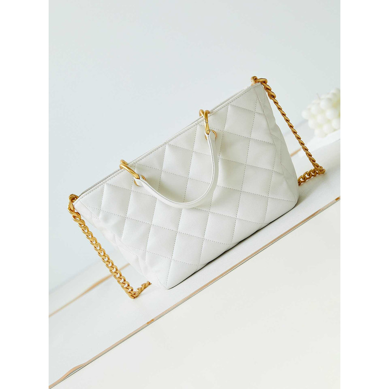 Ch*el quilted lambskin bag white