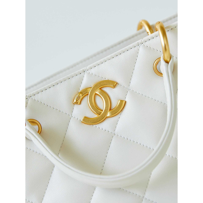 Ch*el quilted lambskin bag white