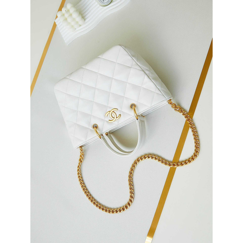 Ch*el quilted lambskin bag white