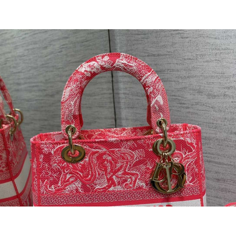 D*or medium lady d-lite bag embroidery pink