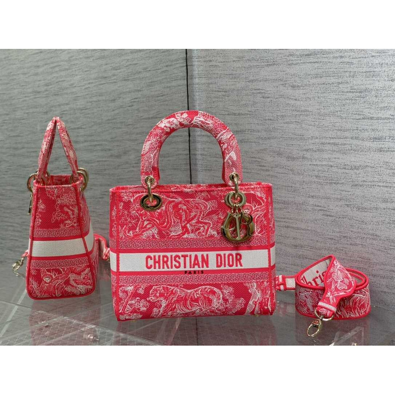 D*or medium lady d-lite bag embroidery pink