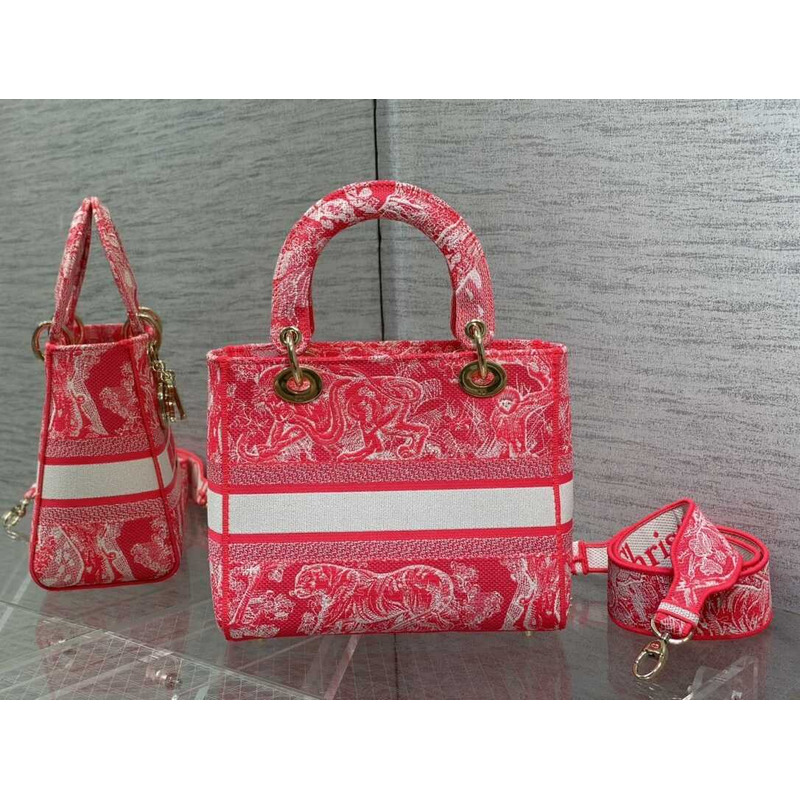 D*or medium lady d-lite bag embroidery pink