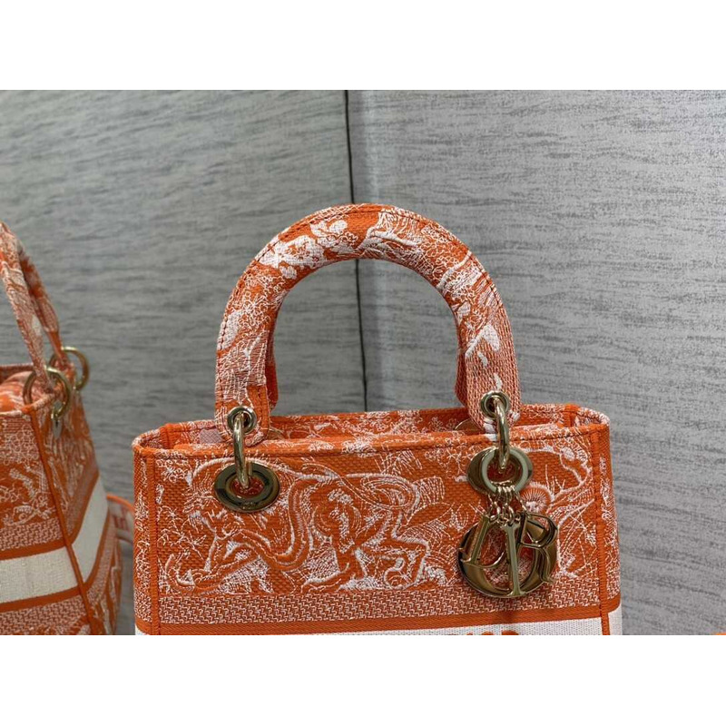 D*or medium lady d-lite bag embroidery orange