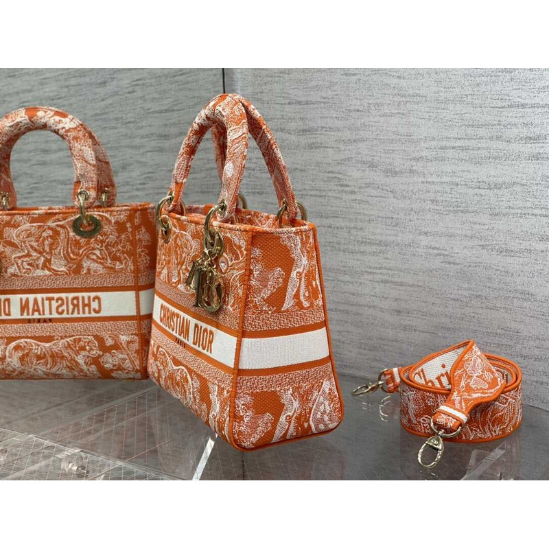 D*or medium lady d-lite bag embroidery orange