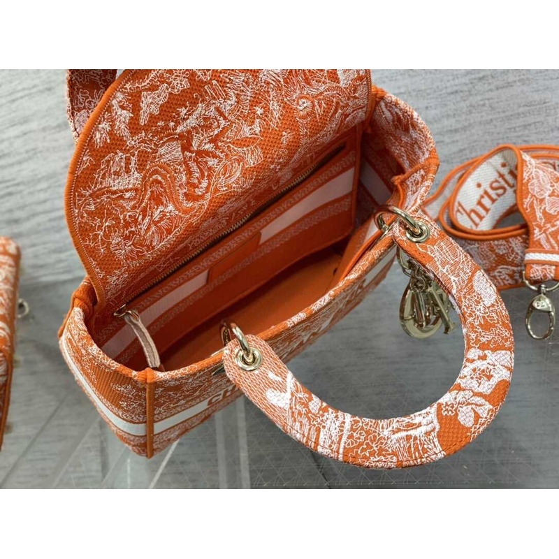 D*or medium lady d-lite bag embroidery orange