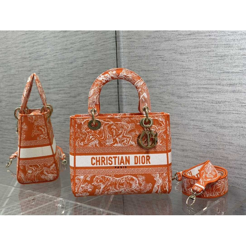 D*or medium lady d-lite bag embroidery orange