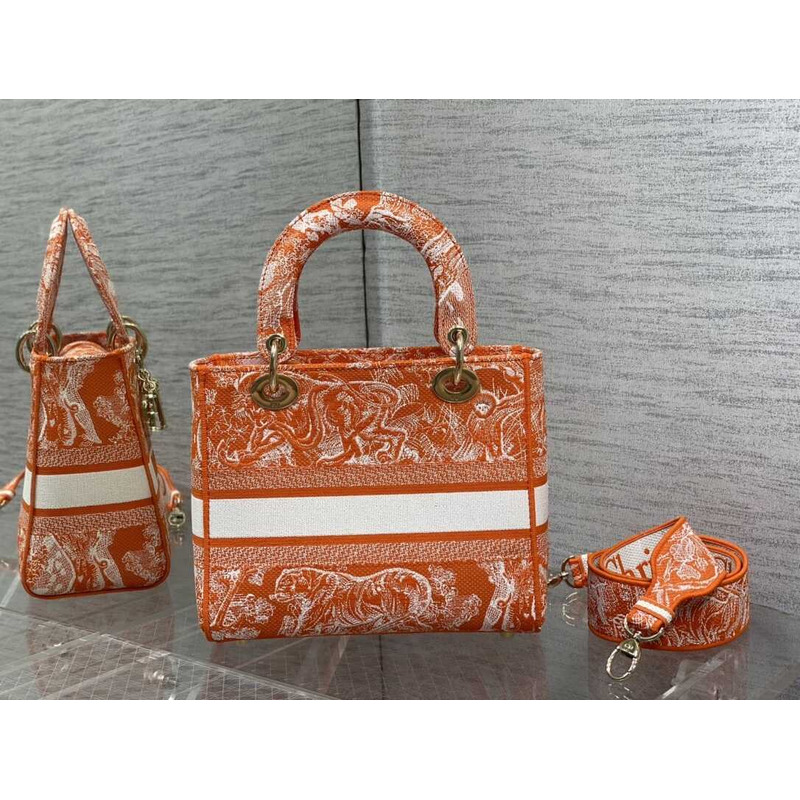 D*or medium lady d-lite bag embroidery orange