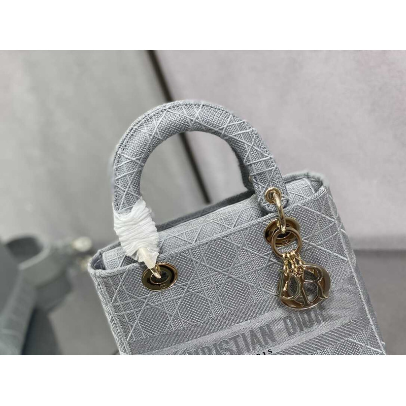 D*or medium lady d-lite bag embroidery grey