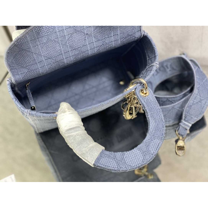 D*or medium lady d-lite bag embroidery blue