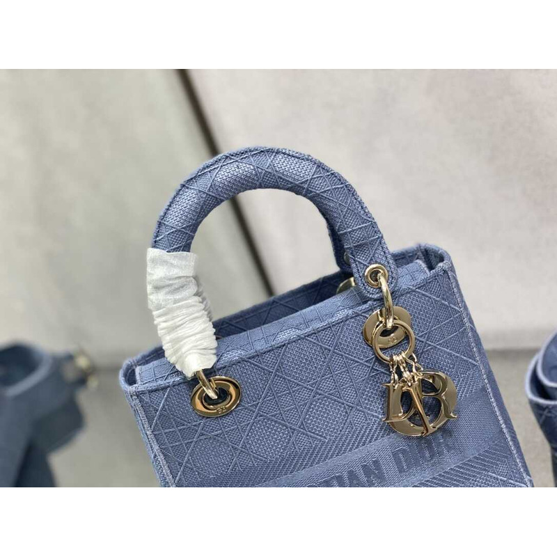 D*or medium lady d-lite bag embroidery blue