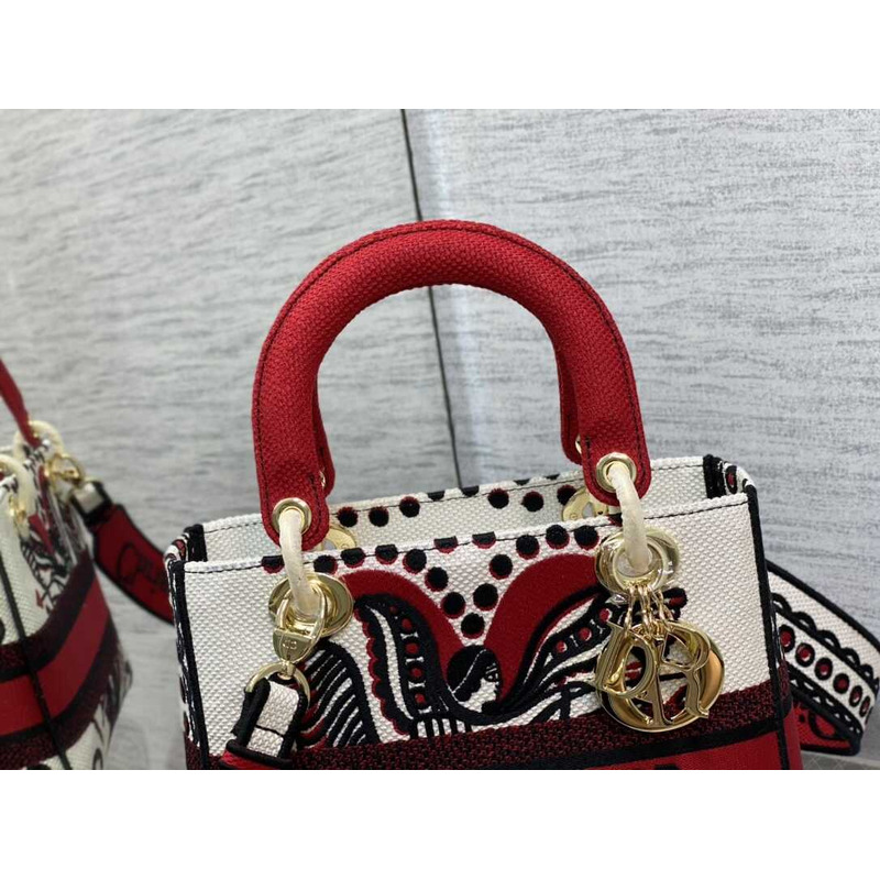 D*or medium lady d-lite bag embroidery red multicolor