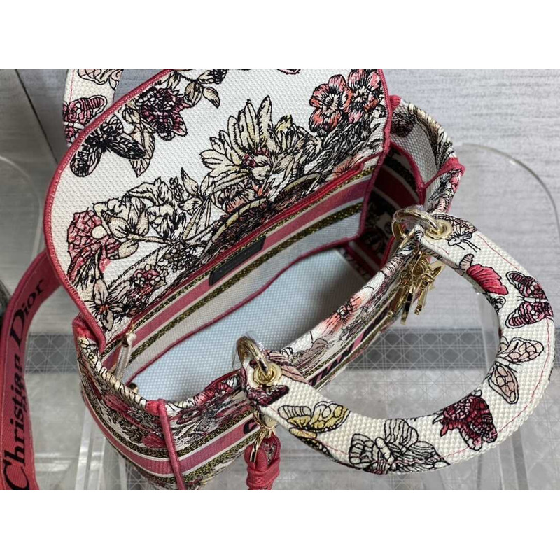 D*or medium lady d-lite bag embroidery pink multicolor