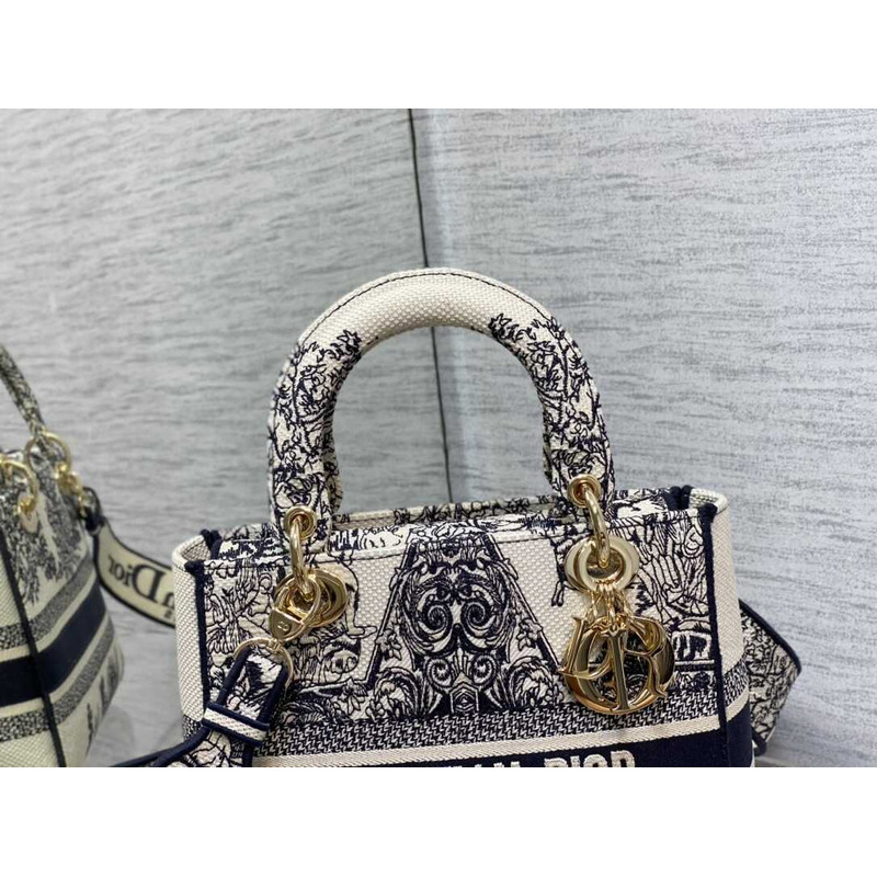 D*or medium lady d-lite bag embroidery dark blue multicolor