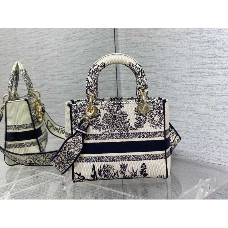 D*or medium lady d-lite bag embroidery dark blue multicolor