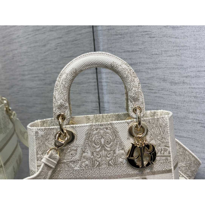 D*or medium lady d-lite bag embroidery beige