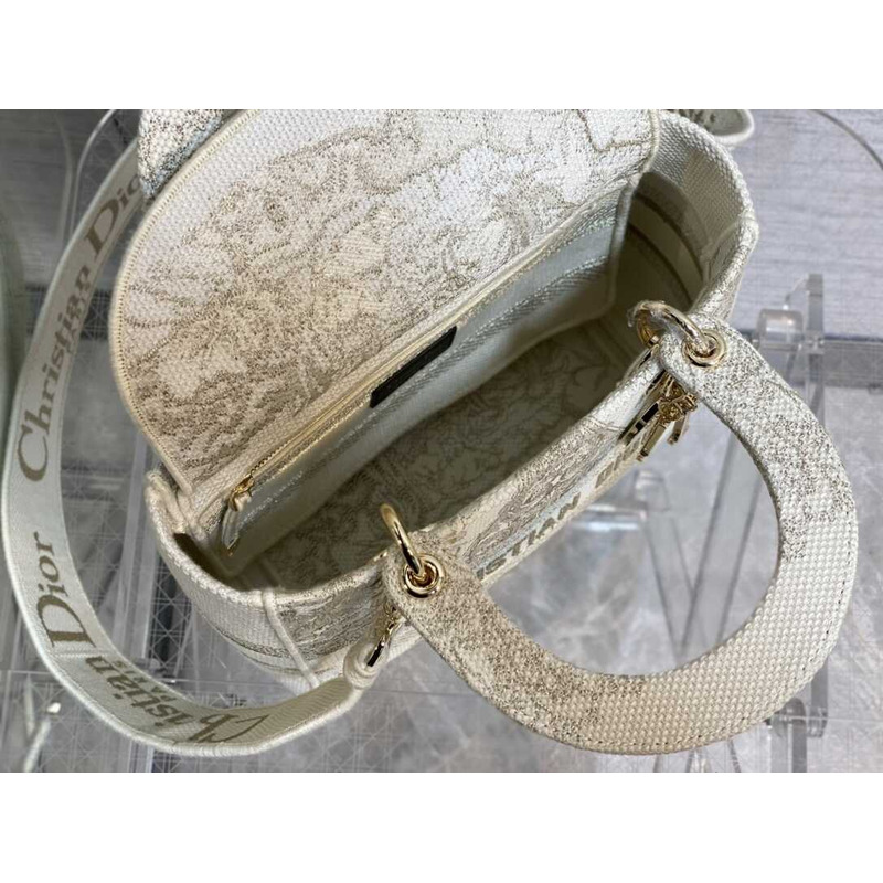 D*or medium lady d-lite bag embroidery beige