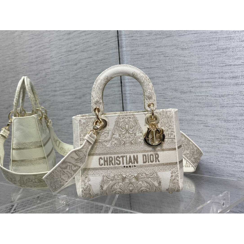 D*or medium lady d-lite bag embroidery beige