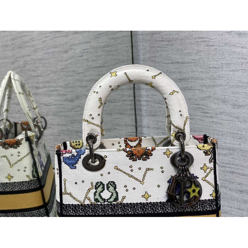 D*or medium lady d-lite bag embroidery white multicolor