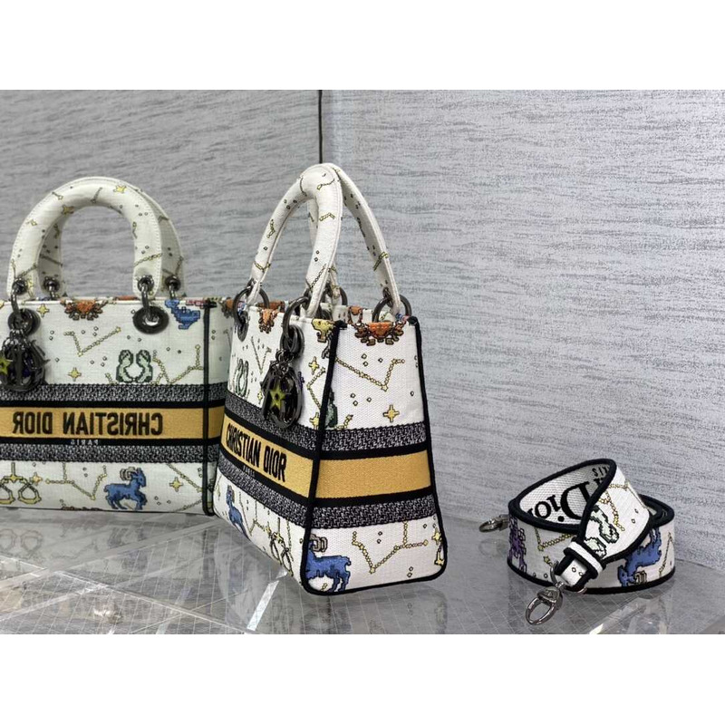 D*or medium lady d-lite bag embroidery white multicolor