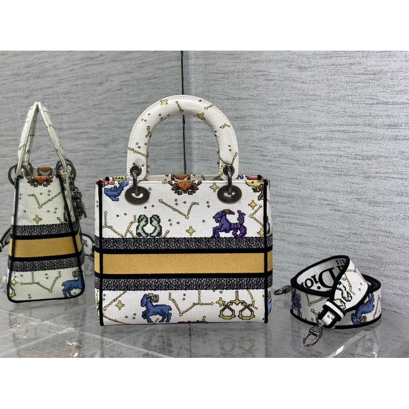 D*or medium lady d-lite bag embroidery white multicolor