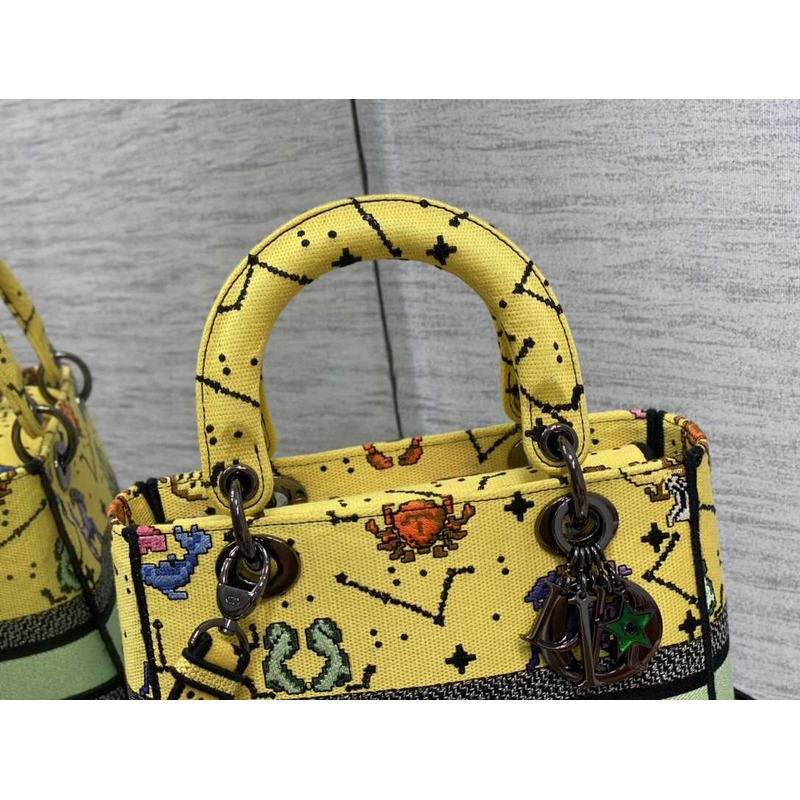 D*or  medium lady d-lite bag embroidery yellow multicolor