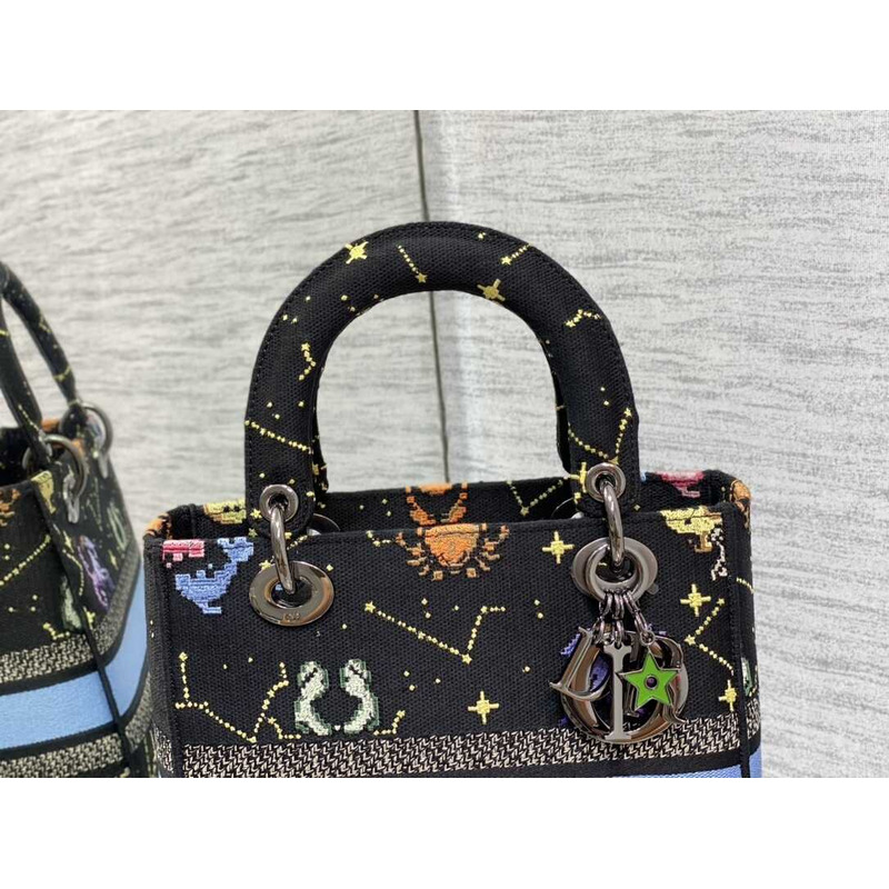 D*or  medium lady d-lite bag embroidery black multicolor