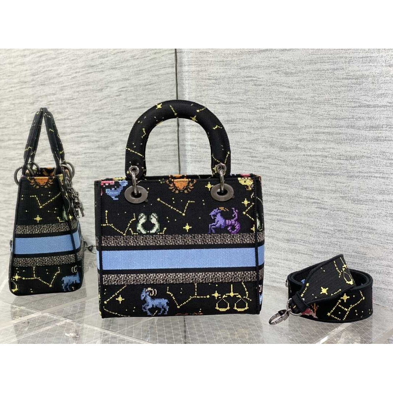 D*or  medium lady d-lite bag embroidery black multicolor