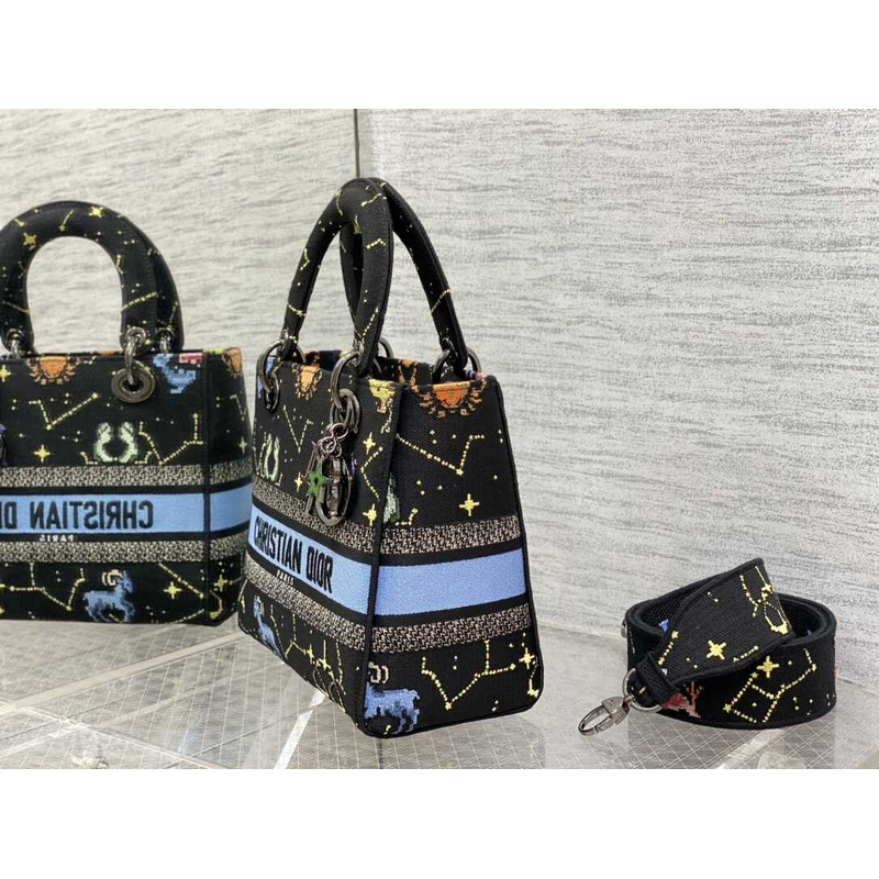 D*or  medium lady d-lite bag embroidery black multicolor