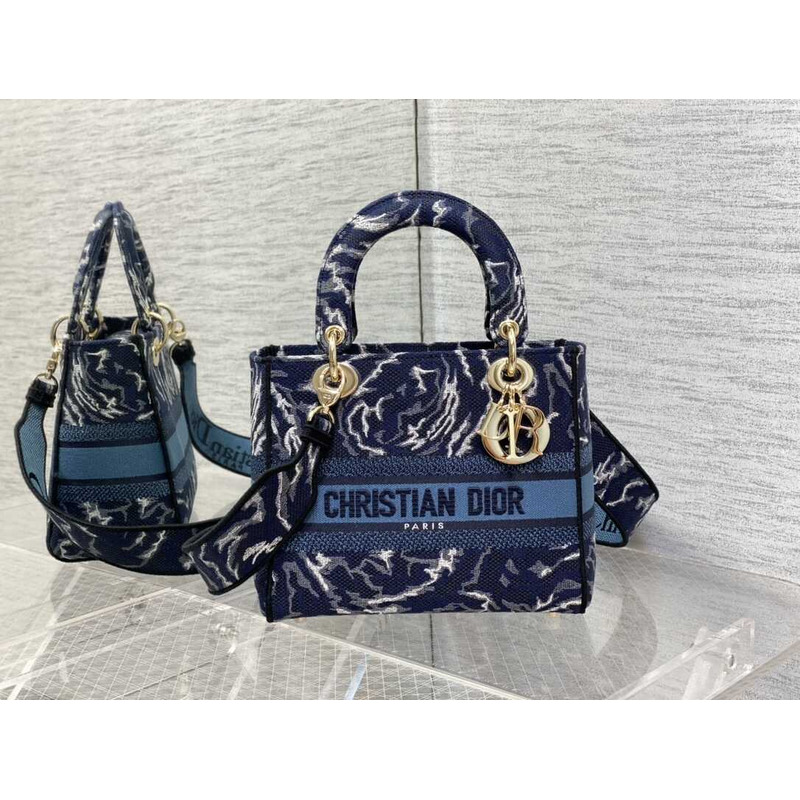 D*or  medium lady d-lite bag embroidery blue multicolor