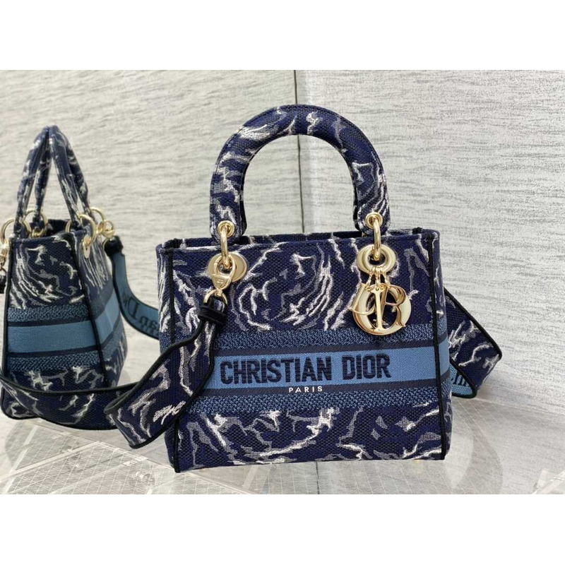 D*or  medium lady d-lite bag embroidery blue multicolor