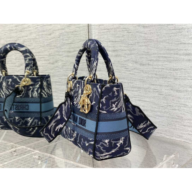 D*or  medium lady d-lite bag embroidery blue multicolor