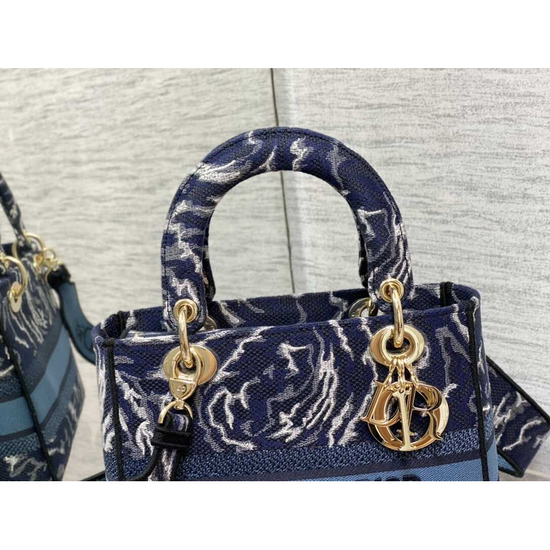 D*or  medium lady d-lite bag embroidery blue multicolor